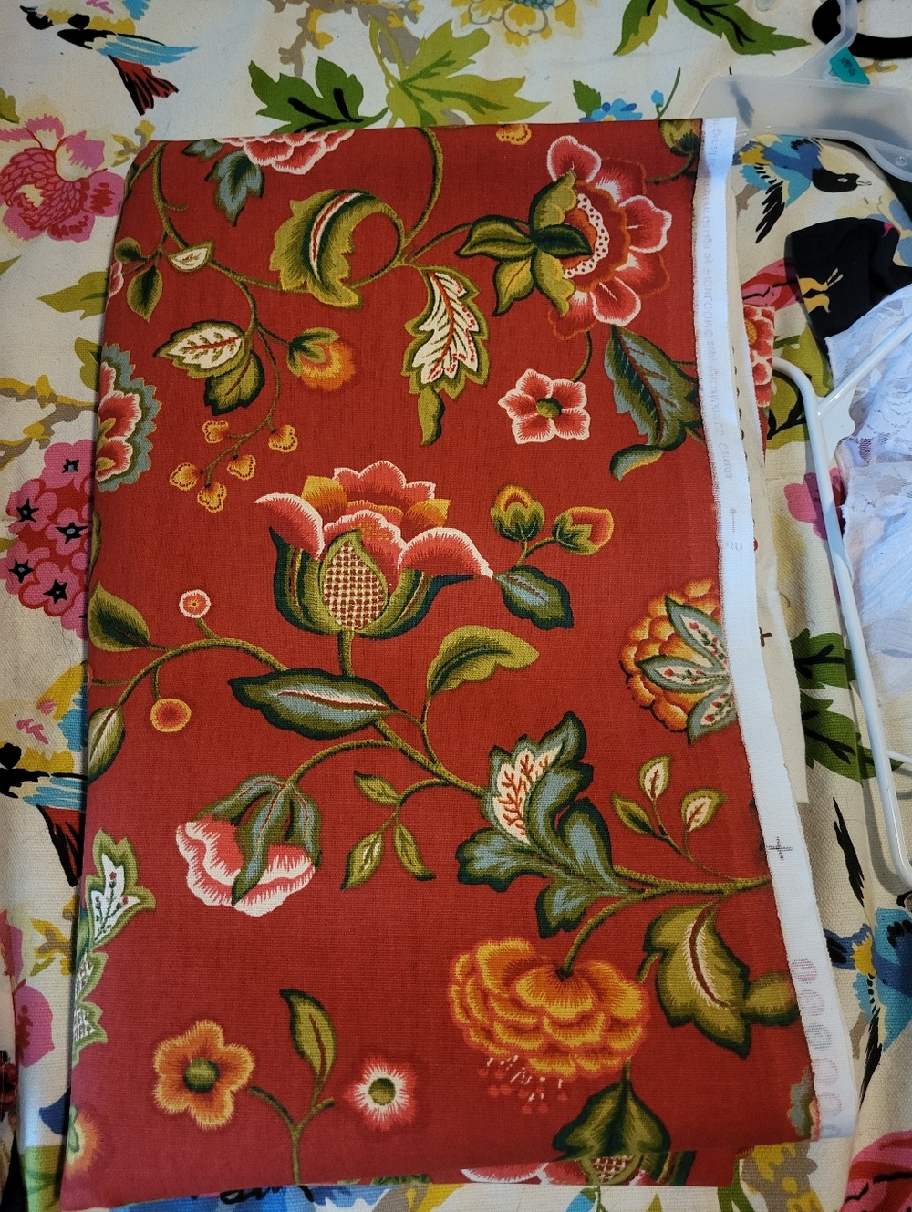 Home Essentials Floral Fabric In Rust, Red with Green Accents